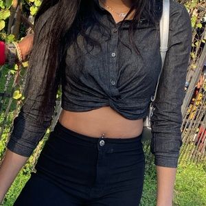 Black jean crop top